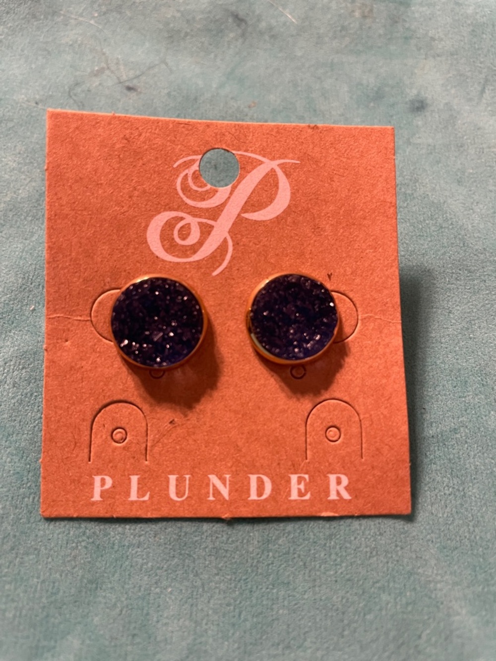 Plunder Gold-Tone Round Dark Blue Druzy Studs